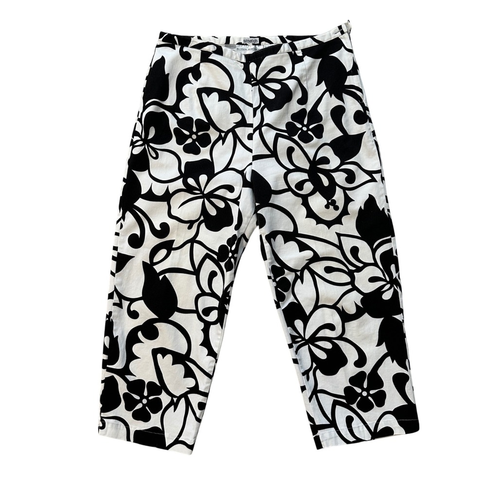 Allyson Whitmore Floral Print‎ Cropped Pants Stretch Black White Womens Size 14